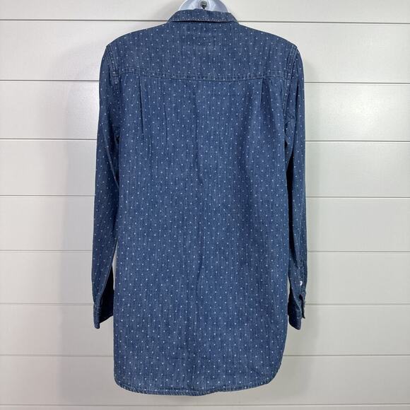 Lucky Brand Polka Dot Button Front Denim Boyfriend Shirt Medium Wash sz S - Picture 5 of 7